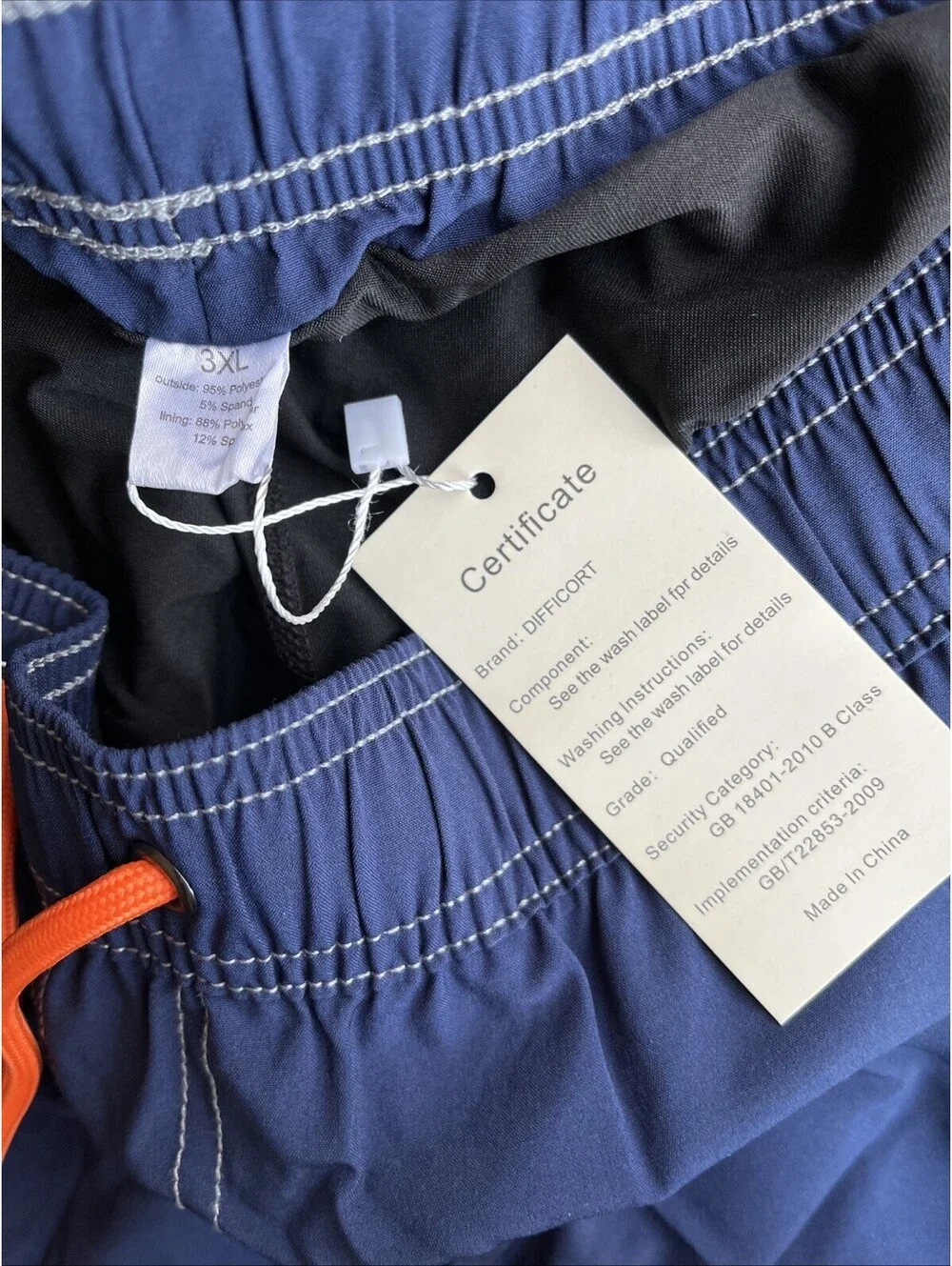 Difficort Mens Navy Swim Shorts Orange Drawstring Three Pockets Size 3XL
